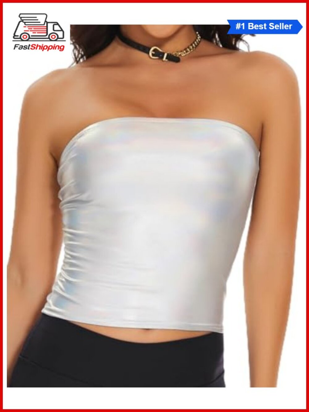 ✨ Metallic Crop Tube Top Shiny Strapless Bandeau Rave Festival Dance Top